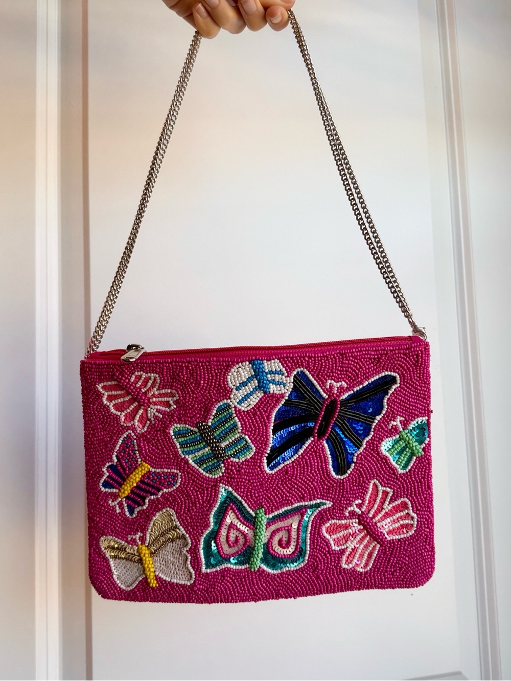 Beaded Pink Butterfly Shoulder Bag